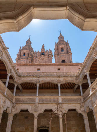 View of the Clergy Towers from the Public Library courtyard in the city of Salamanca, Spainのeditorial素材