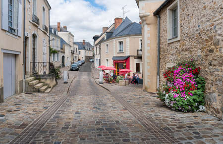 Street view of the town of Sable sur Sarthe, Franceのeditorial素材