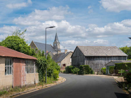 Street view entering a typical quiet French village, Franceの写真素材