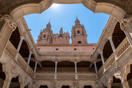 View of the Clergy Towers from the Public Library courtyard in the city of Salamanca, Spainのeditorial素材