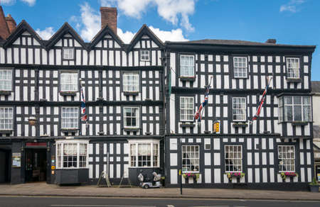 View of the timber framed hotel in the High Street in the ancient market town of Ledbury, Herefordshire, UKのeditorial素材