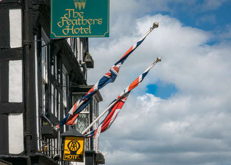 View of the timber framed hotel in the High Street in the ancient market town of Ledbury, Herefordshire, UKのeditorial素材