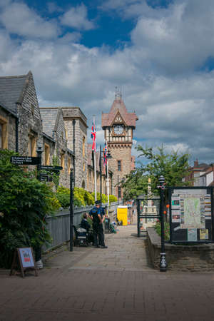 View of the clock tower in the High Street in the ancient market town of Ledbury, Herefordshire, UKのeditorial素材