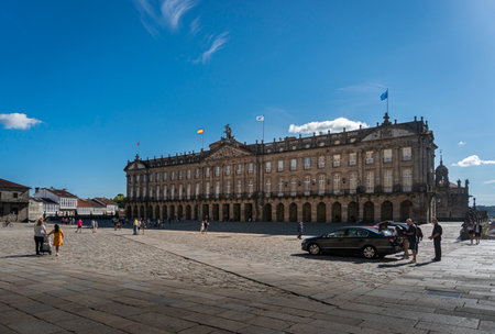 Plaza Obradiro and town hall in the city of Santiago de Compostela, Spainのeditorial素材