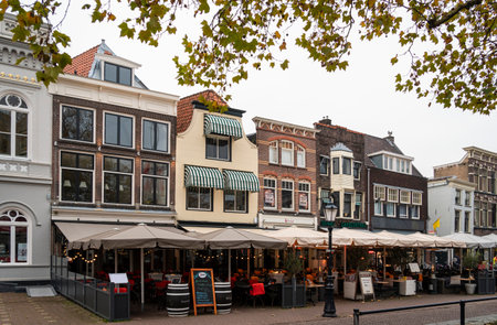 Bars and restaurants in the city of Gouda, Netherlandsのeditorial素材