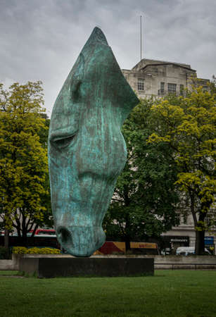Horse head statue called Still Water in the city of London, UKのeditorial素材