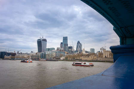 View of London and River Thames, framed by Tower Bridge, UKのeditorial素材