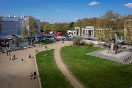 Aerial view of the Grand Entrance at Hyde Park Corner, Royal Artillary Memorial and Equestrian...