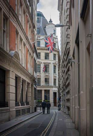 Street view of Finch Lane in Cornhill in the city of London, UKのeditorial素材