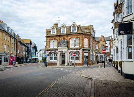 Whitsable, Kent, UK, February 2021 - The Duke of Cumberland public house  and hotel at the junction of High St, Harbour St and Sea Street in the seaside town of Whitstable, Kent, UKのeditorial素材