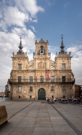 Astorga, Spain, July 2020 - Facade of the 17th century Baroque  Town Hall  in the city of Astorga, Spainのeditorial素材