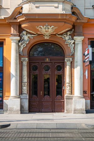 Zagreb, Croatia, September 2016 - Ornately decorated door in the city of Zagreb, Croatiaのeditorial素材