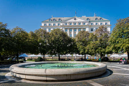 Water fountain in front of the Hotel Esplanade in Zagreb, Croatiaのeditorial素材