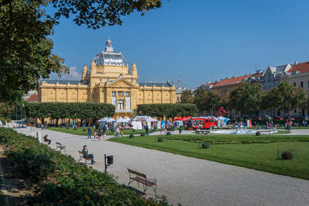 Art Pavilion and public park in Zagreb, Croatiaのeditorial素材