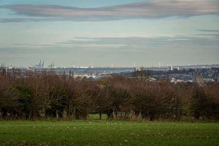 View of the Kent countryside and River Medway in the background from the North Downs, UK