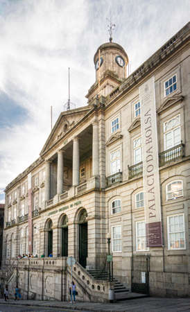 Facade of the Bolsa Palace in the city of Porto, Portugalのeditorial素材