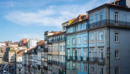 Tiled facades of ancient buildings in the city of Porto, Portugalのeditorial素材