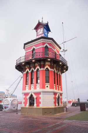 Cape Town, South Africa, August 2018 - The Clock Tower at Victoria and Alfred Waterfront at dusk, Cape Town, South Africaのeditorial素材