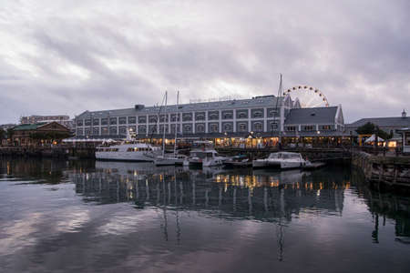 Cape Town, South Africa, August 2018 - Victoria and Alfred Waterfront at dusk, Cape Town, South Africaのeditorial素材