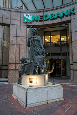 Statue outside the entrance of a bank in Cape Town, South Africaのeditorial素材