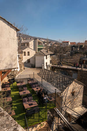 Mostar, Bosnia & Herzegovina, March 2022 - A rooftop cafe in the ancient town of Mostar, Bosnia & Herzegavinaのeditorial素材
