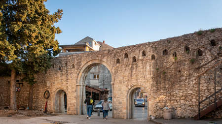 A gateway in the ancient city fortress wall, in the old town of Trebinje, Bosnia and Herzegovinaのeditorial素材