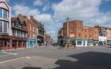 Tewkesbury, UK, May 2022 - Ancient buildings in the market town of Tewkesbury in Gloucestershire,...