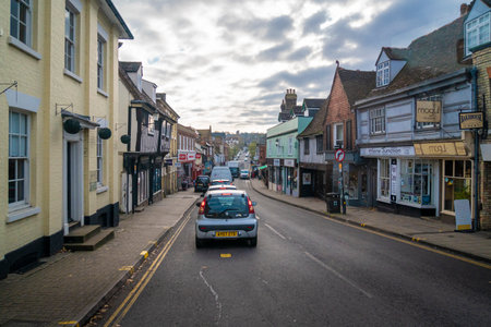 Street view of the High Street in the ancient town of Saffron Walden, Essex, UKのeditorial素材