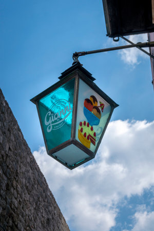 Decorative glass lamp against the sky in the Old City of Dubrovnik, Croatiaのeditorial素材
