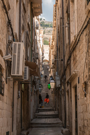 Narrow Street in the Old City of Dubrovnik, Croatiaのeditorial素材