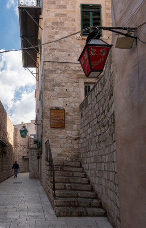Narrow Street in the Old City of Dubrovnik, Croatiaのeditorial素材