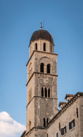 Bell tower of Franciscan Monastery in the Old City of Dubrovnik, Croatiaの写真素材