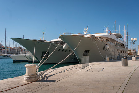 Luxury yachts moored in the Old City of Trogir, Croatiaのeditorial素材