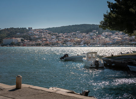 View of Ciovo Island across the water from Trogir , Croatiaのeditorial素材
