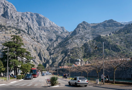 View of the mountains in Kotor, Montenegroのeditorial素材