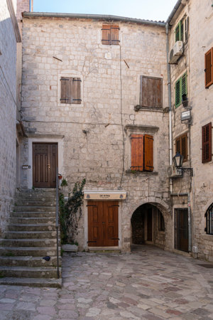 Ancient buildings in the Old Town Square Kotor, Montenegroのeditorial素材