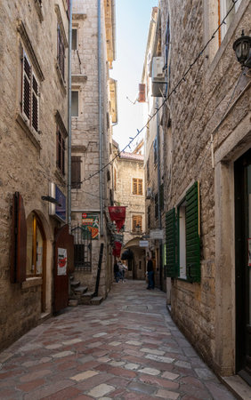 Narrow street in the Old Town of Kotor, Montenegroのeditorial素材