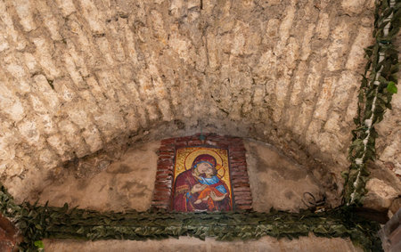 Mosaic of Madonna and Child in the Old Town of Budva, Montenegroのeditorial素材