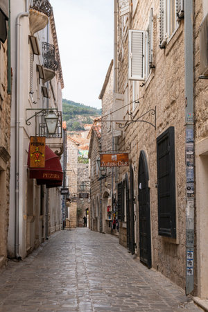 Narrow street in the Old Town of Budva, Montenegroのeditorial素材
