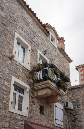 Ancient architecture in the old town of Budva, Montenegroの写真素材