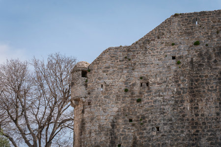 Fortified stone walls of the Old Town of Budva, Montenegroの写真素材