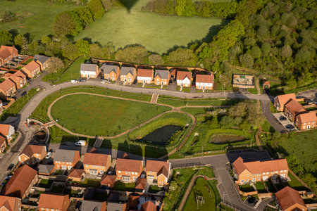 Aerial view of new housing in the village of Staplehurst, Kent, UKのeditorial素材