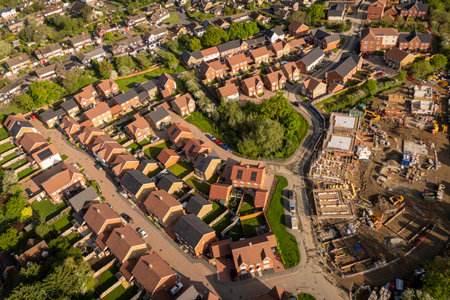 Aerial view of new housing in the village of Staplehurst, Kent, UKのeditorial素材