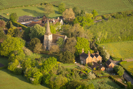 Aerial view of St Margaret's church in the village of Collier Street, Kent, UKの写真素材
