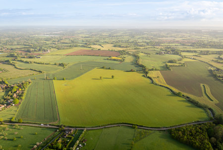Aerial view of the fields in the countryside in Kent, UKの写真素材