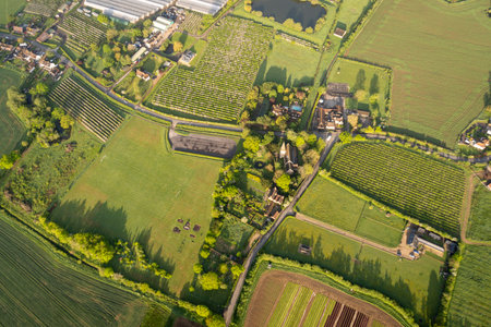 Aerial view of the village of Collier Street and the surrounding countryside in Kent, UKの写真素材