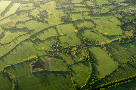Aerial view of the fields in the countryside in Kent, UKの写真素材