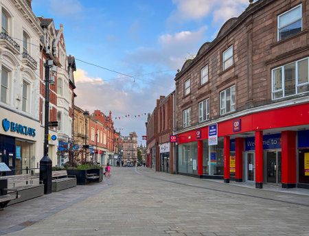 View of Hope Street in the city of Wrexham, North Wales, UKのeditorial素材