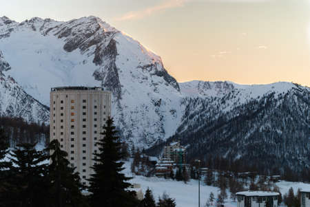 Tower and mountains of Sestriereの写真素材