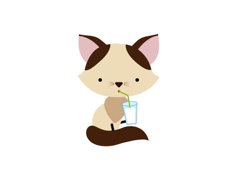 Cute, funny animal, kitten character drinking milk used for magazine, book, poster, card, web pagesのイラスト素材